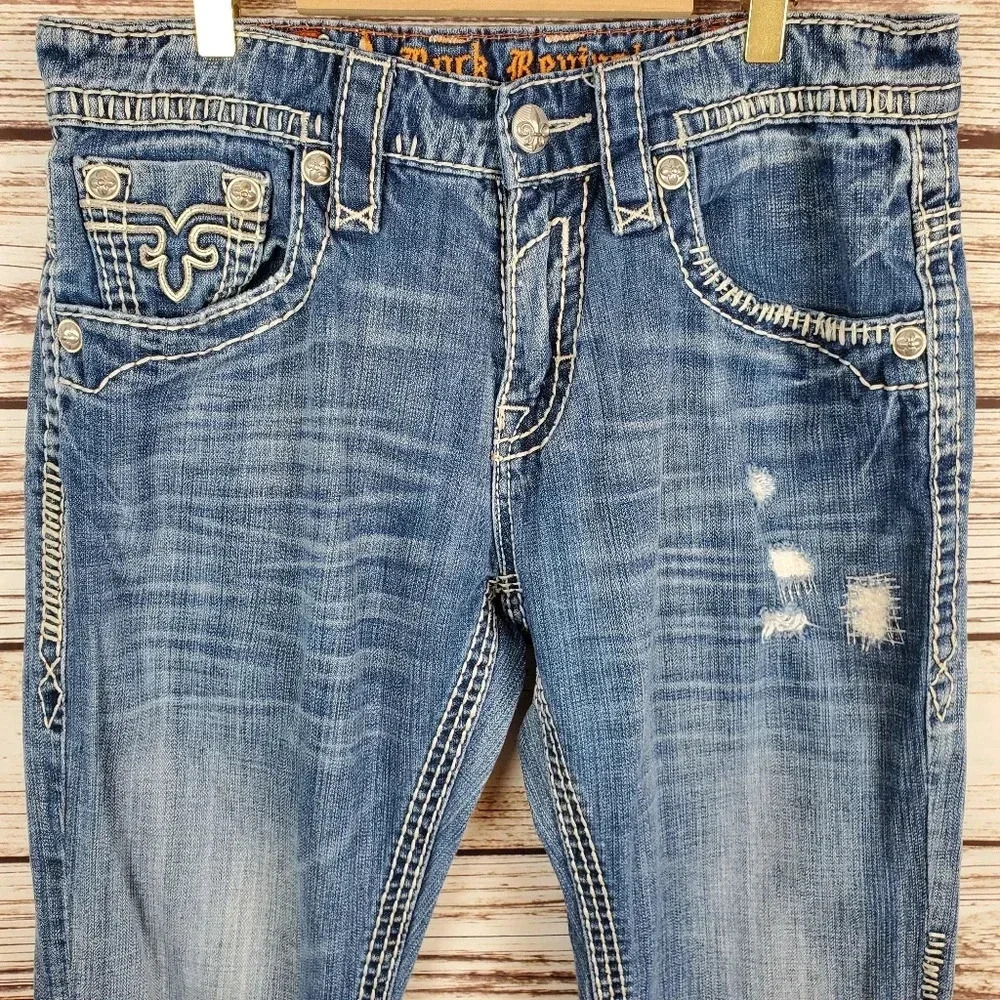 Rock Revival Men's 32x32 Brant Straight Leg Disterssed Jeans Buckle Exclusive - Picture 2 of 12